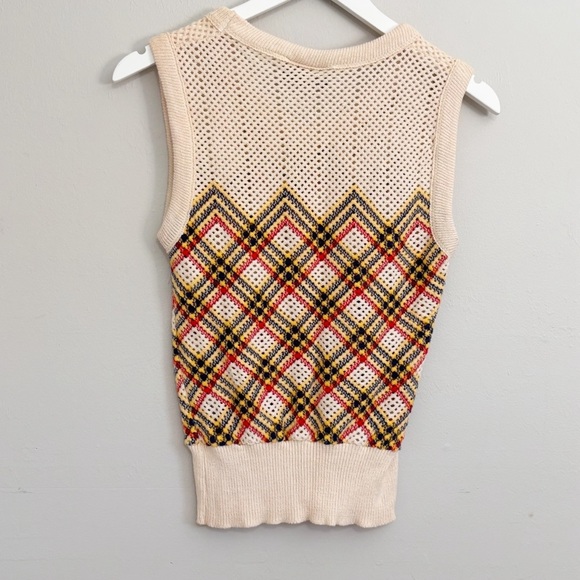 Vintage MONTGOMERY WARD Women’s Plaid Ivory Multi Knit Vest THE CHAIN 1970s Sz S - Picture 4 of 7